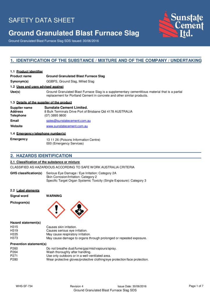 Safety Data - Sunstate Cement Ltd